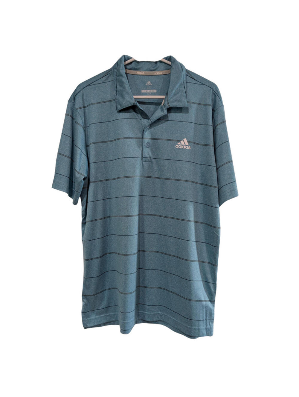 Adidas Men's Golf Polo Shirt, Medium, Blue with Horizontal Stripes, Short Sleeve